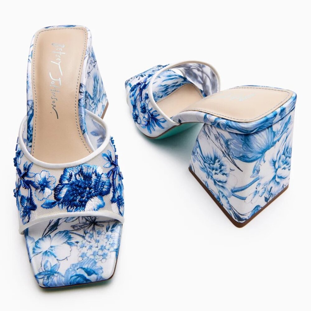 Betsey Johnson Roo Blue Floral Slip-On Heels